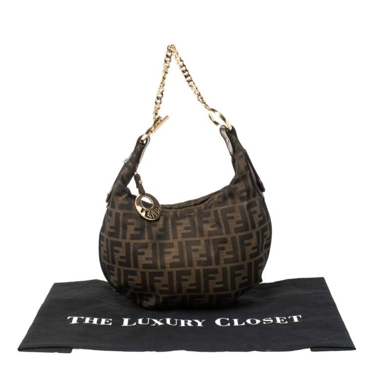 Pre Owned Fendi Tobacco Zucca Canvas and Leather Chef Chain Link Hobo