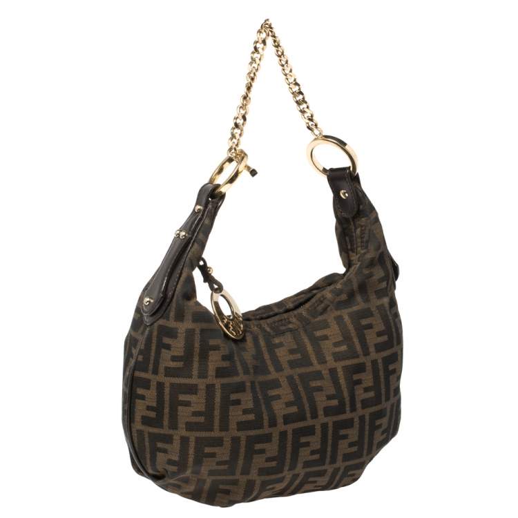 Pre Owned Fendi Tobacco Zucca Canvas and Leather Chef Chain Link Hobo