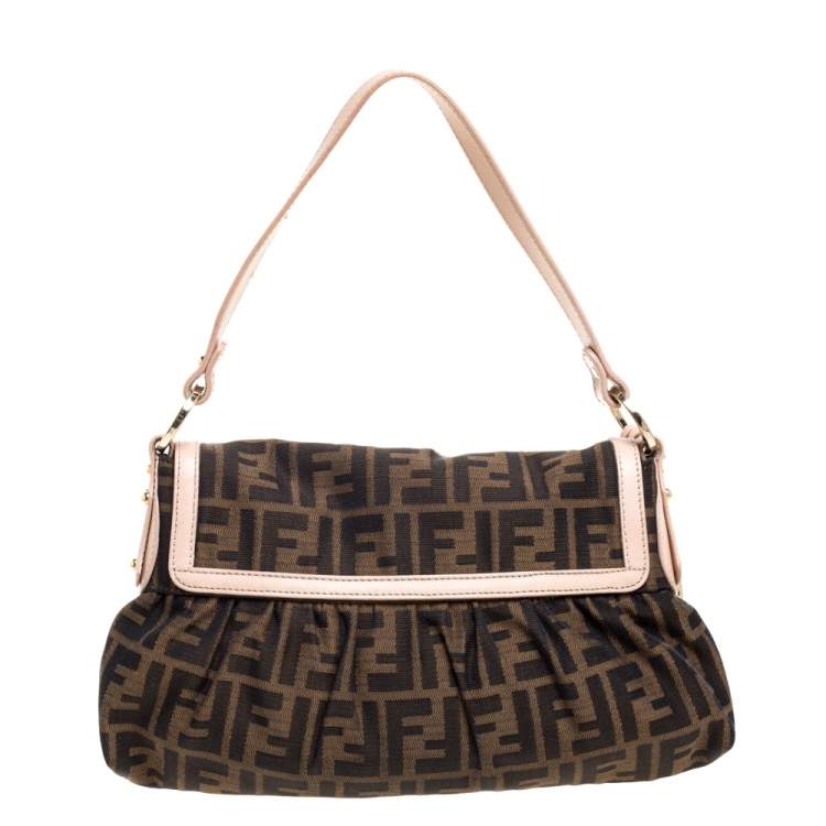 Pre Owned Fendi Tobacco Zucca Canvas and Leather Trim Small Chef Shoulder Bag