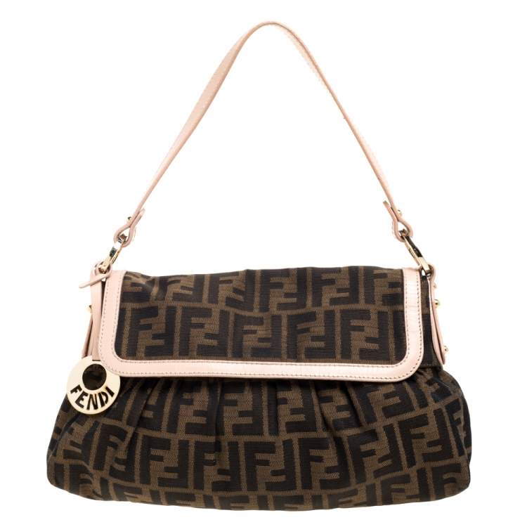Pre Owned Fendi Tobacco Zucca Canvas and Leather Trim Small Chef Shoulder Bag