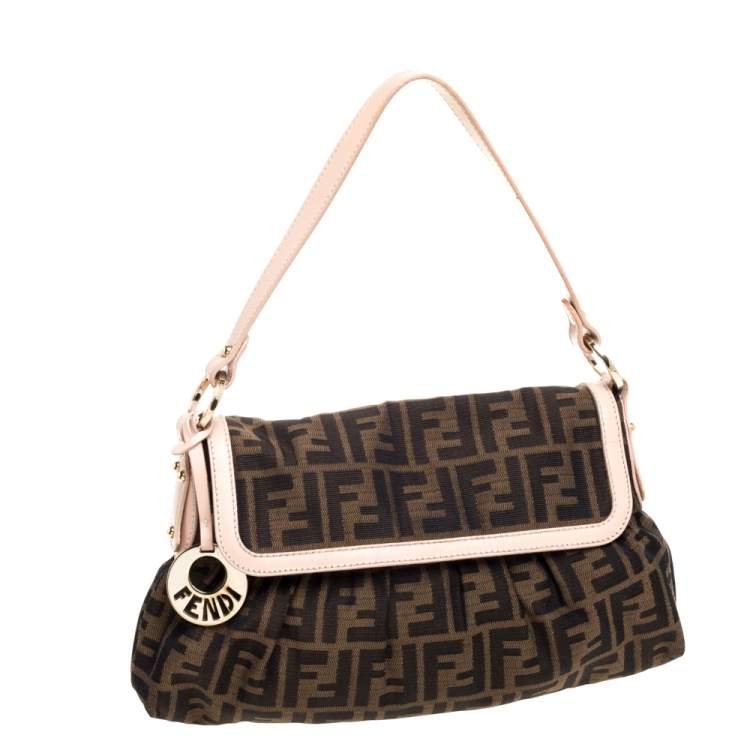 Pre Owned Fendi Tobacco Zucca Canvas and Leather Trim Small Chef Shoulder Bag