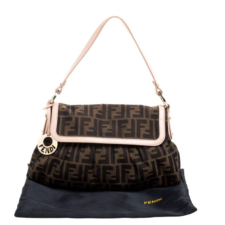 Pre Owned Fendi Tobacco Zucca Canvas and Leather Trim Small Chef Shoulder Bag