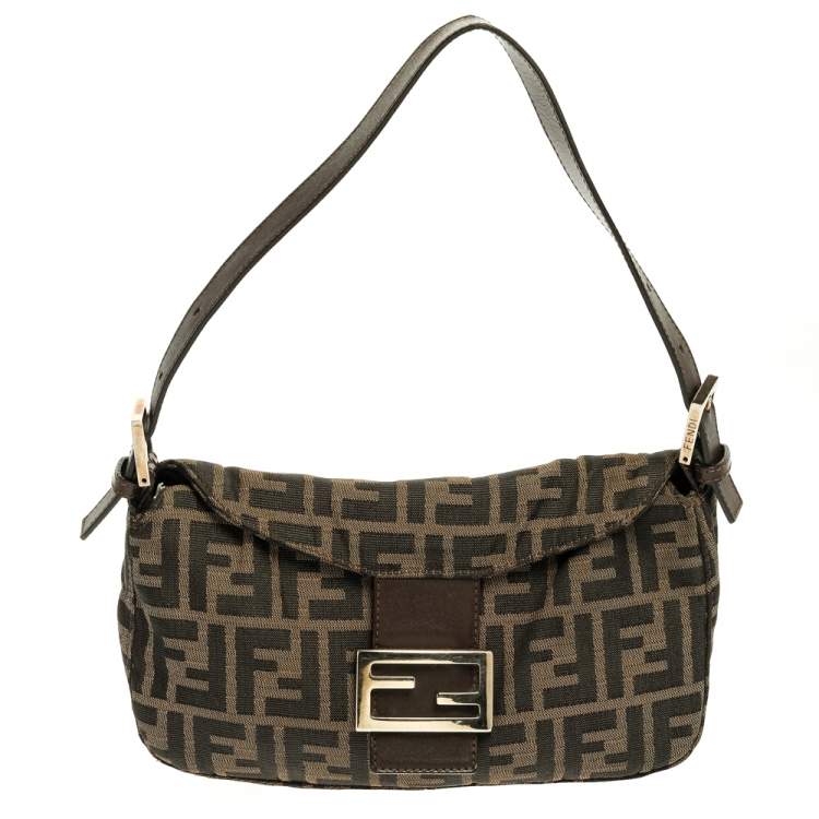 Pre Owned Fendi Tobacco Zucca Canvas And Leather Mama Baguette Bag