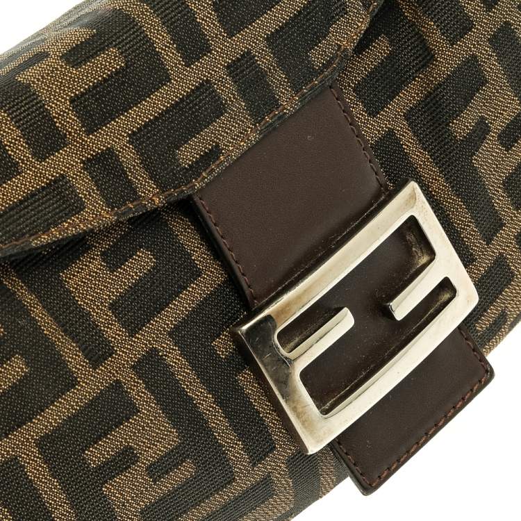 Pre Owned Fendi Tobacco Zucca Canvas And Leather Mama Baguette Bag