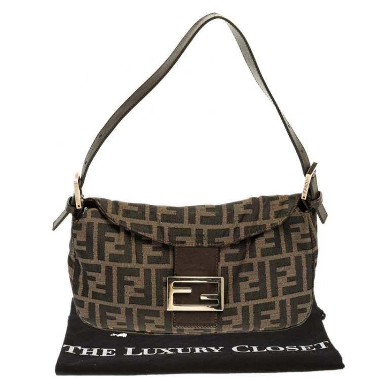 Pre Owned Fendi Tobacco Zucca Canvas And Leather Mama Baguette Bag