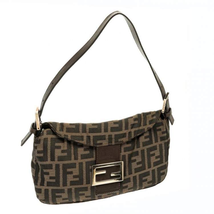 Pre Owned Fendi Tobacco Zucca Canvas And Leather Mama Baguette Bag