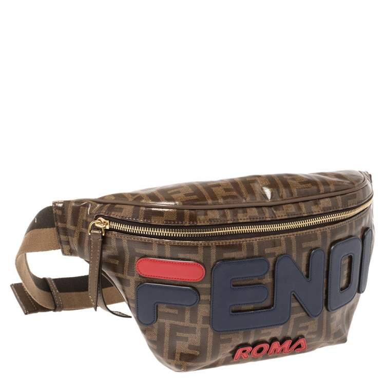 Pre Owned Fendi Brown Zucca Coated Canvas and Leather Spalmati Mania Belt Bag