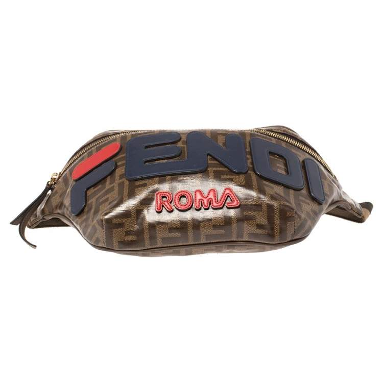 Pre Owned Fendi Brown Zucca Coated Canvas and Leather Spalmati Mania Belt Bag