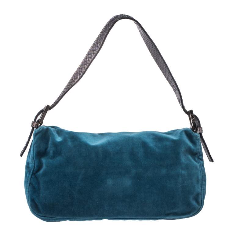 Pre Owned Fendi Blue Velvet and Python Mama Baguette Bag