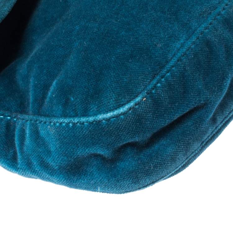 Pre Owned Fendi Blue Velvet and Python Mama Baguette Bag