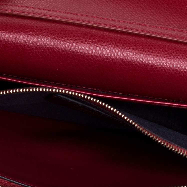 Pre Owned Fendi Red/Brown Embossed Leather F Wallet On Chain