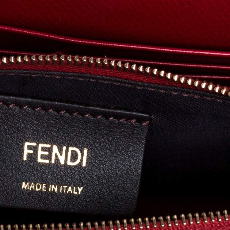 Pre Owned Fendi Red/Brown Embossed Leather F Wallet On Chain