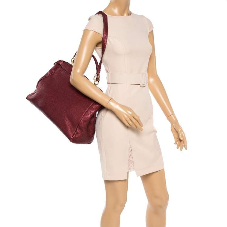 Pre Owned Fendi Burgundy Selleria Leather Large Peekaboo Top Handle Bag