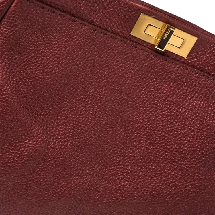 Pre Owned Fendi Burgundy Selleria Leather Large Peekaboo Top Handle Bag