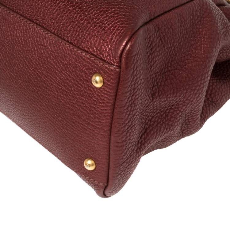 Pre Owned Fendi Burgundy Selleria Leather Large Peekaboo Top Handle Bag