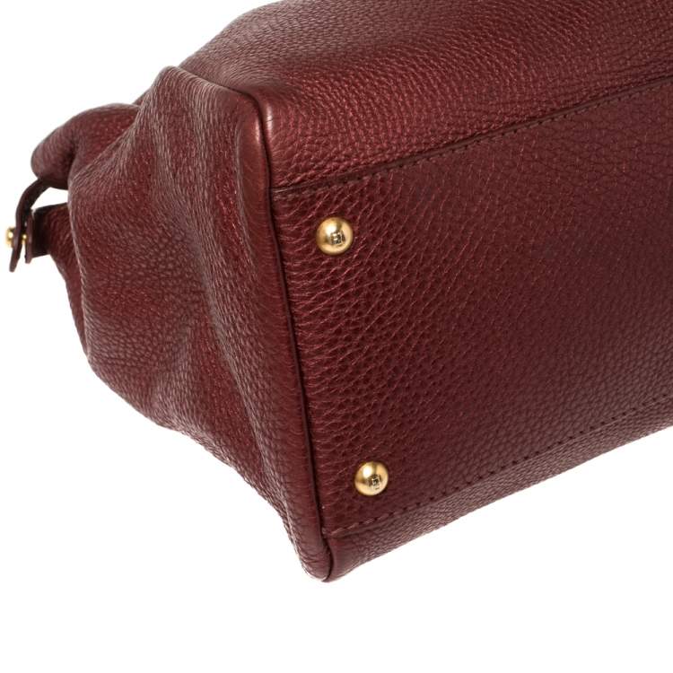 Pre Owned Fendi Burgundy Selleria Leather Large Peekaboo Top Handle Bag