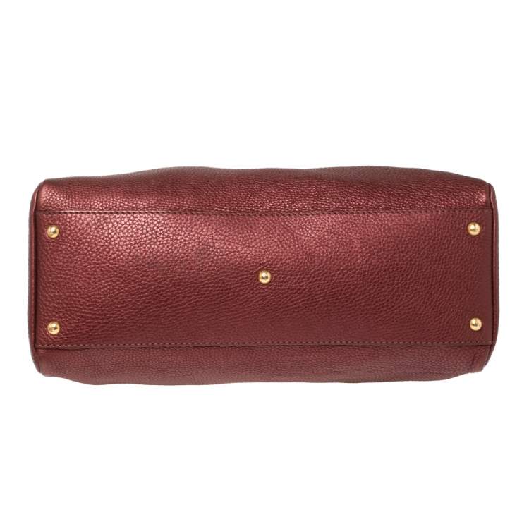Pre Owned Fendi Burgundy Selleria Leather Large Peekaboo Top Handle Bag