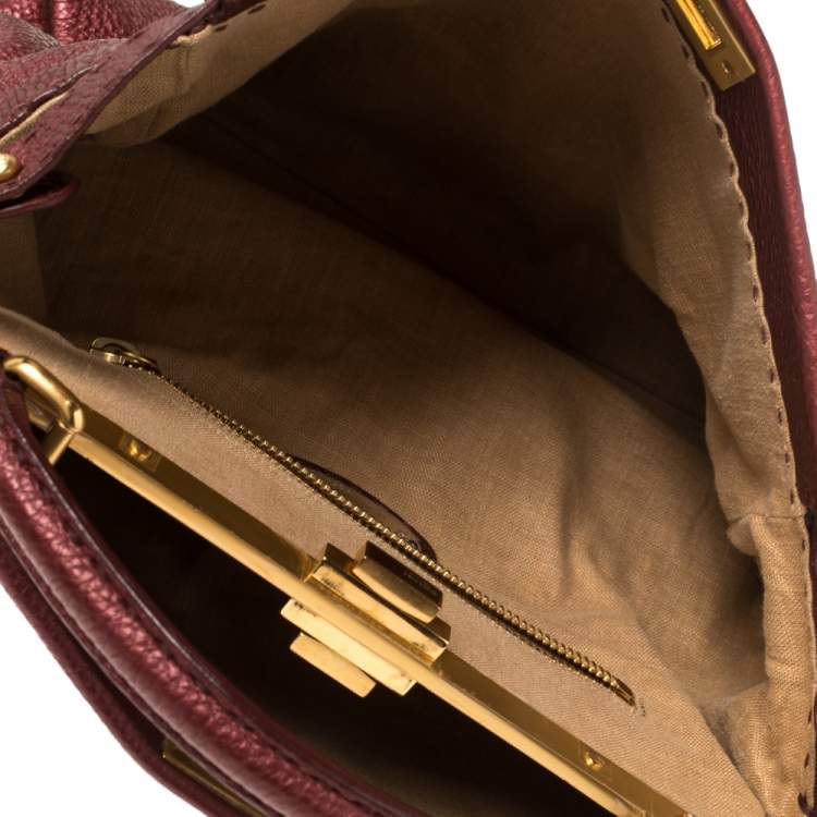 Pre Owned Fendi Burgundy Selleria Leather Large Peekaboo Top Handle Bag