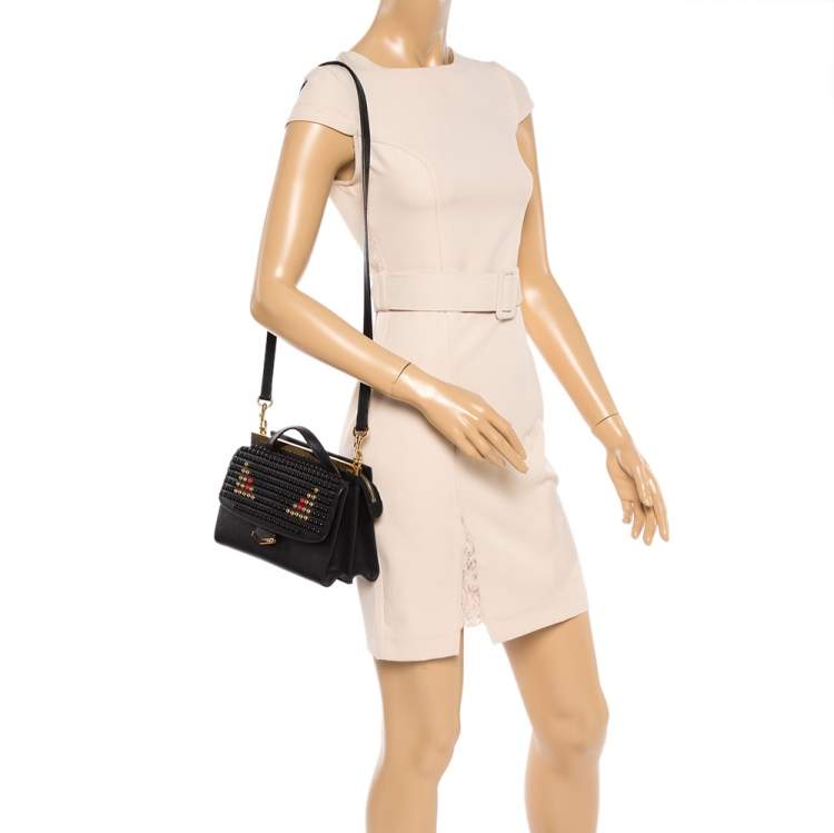 مملوكة مسبقًا Fendi Black Textured Leather Mini Studded Monster Demi Jour Top Handle Bag