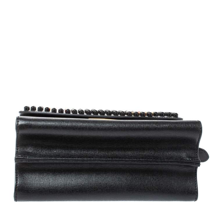 مملوكة مسبقًا Fendi Black Textured Leather Mini Studded Monster Demi Jour Top Handle Bag