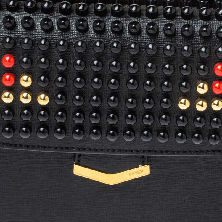 مملوكة مسبقًا Fendi Black Textured Leather Mini Studded Monster Demi Jour Top Handle Bag