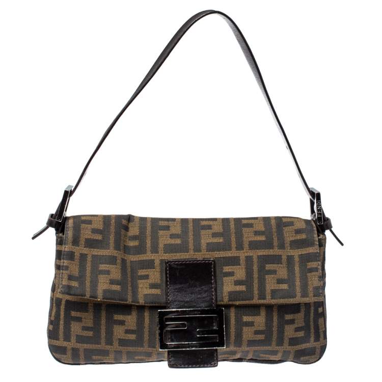 Pre Owned Fendi Tobacco Zucca Canvas and Leather Mama Baguette Bag