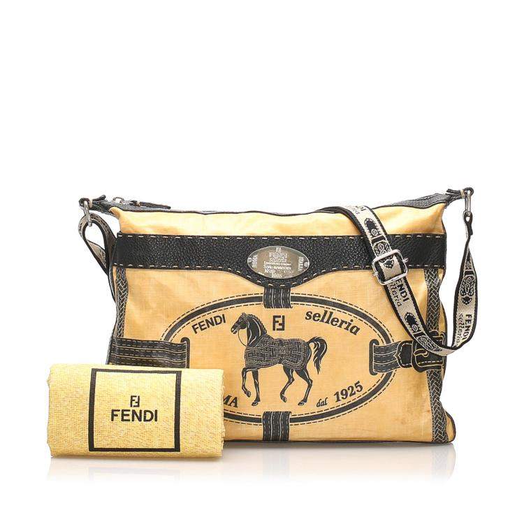 Pre Owned Fendi Beige Canvas Selleria Borghese Crossbody Bag