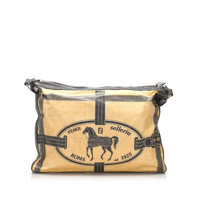 Pre Owned Fendi Beige Canvas Selleria Borghese Crossbody Bag