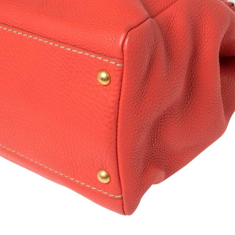 Pre Owned Fendi Coral Orange Selleria Leather Large Peekaboo Top Handle Bag