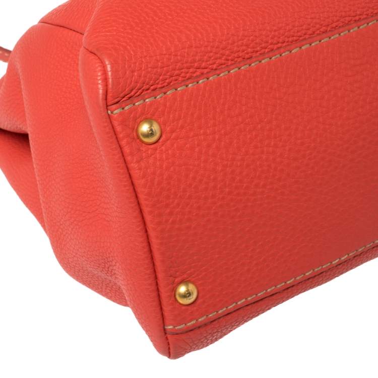 Pre Owned Fendi Coral Orange Selleria Leather Large Peekaboo Top Handle Bag