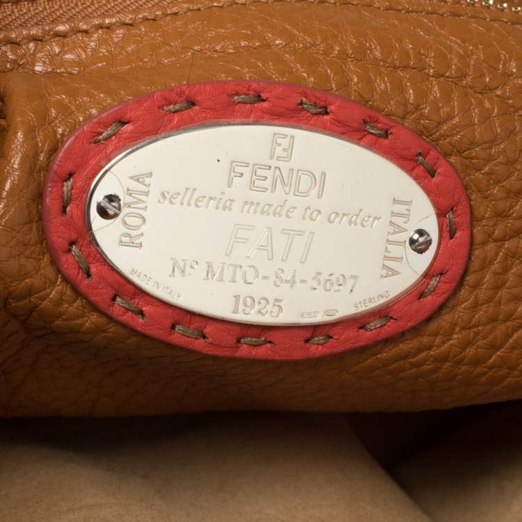 Pre Owned Fendi Coral Orange Selleria Leather Large Peekaboo Top Handle Bag