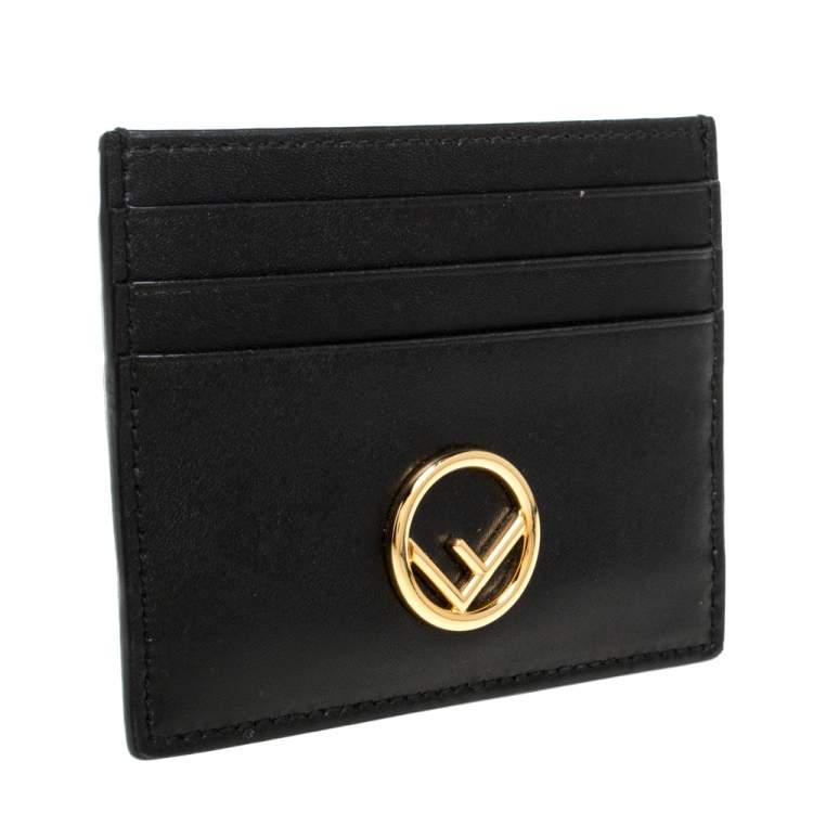 Pre Owned Fendi Black Leather F Card Holder 