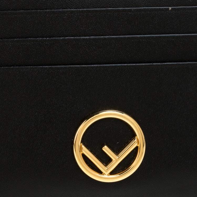 Pre Owned Fendi Black Leather F Card Holder 