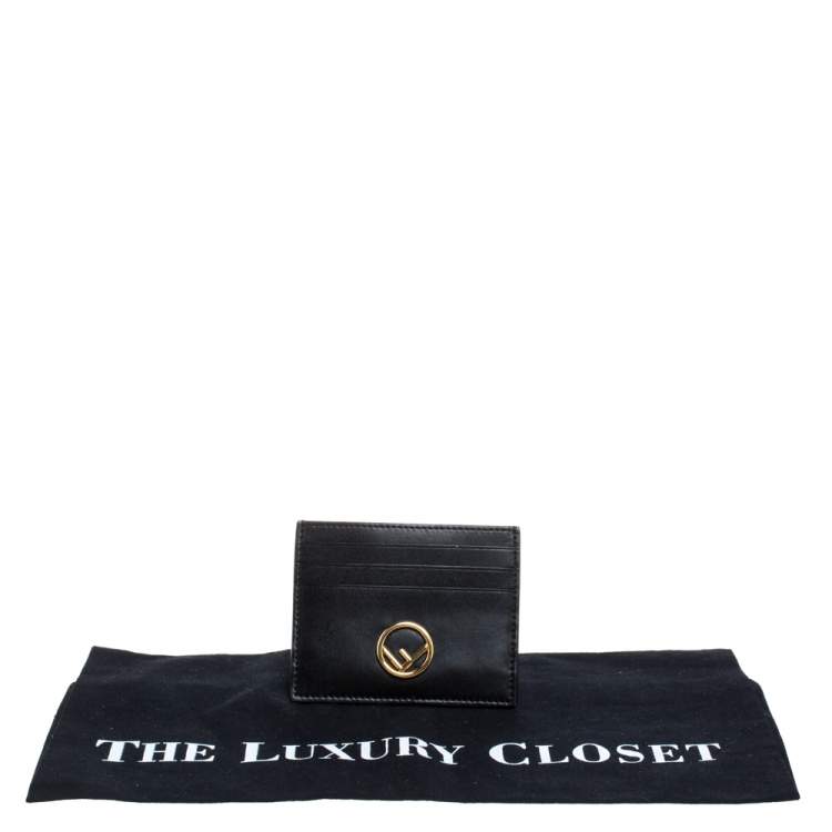 Pre Owned Fendi Black Leather F Card Holder 