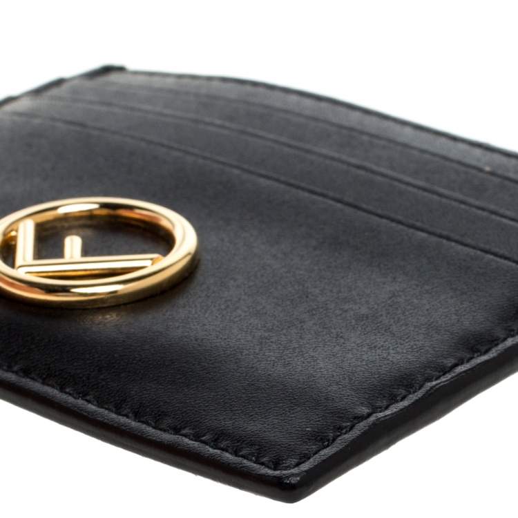 Pre Owned Fendi Black Leather F Card Holder 