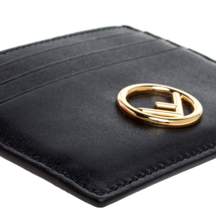 Pre Owned Fendi Black Leather F Card Holder 