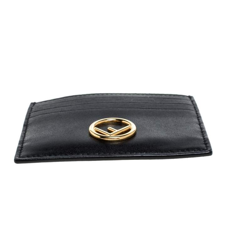 Pre Owned Fendi Black Leather F Card Holder 