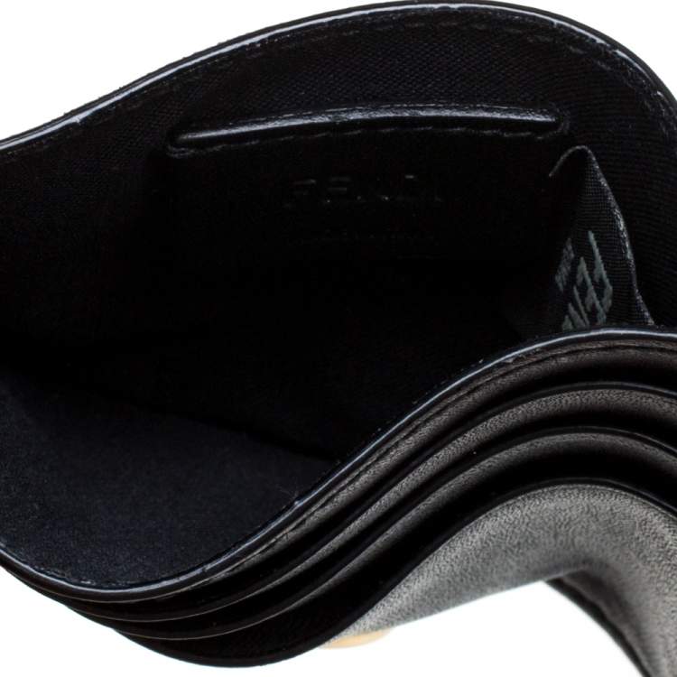 Pre Owned Fendi Black Leather F Card Holder 