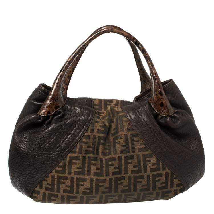 Pre Owned Fendi Tobacco Zucca Canvas and Leather Spy Bag