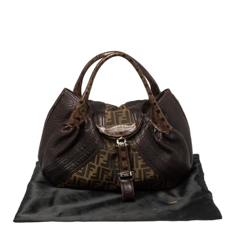 Pre Owned Fendi Tobacco Zucca Canvas and Leather Spy Bag
