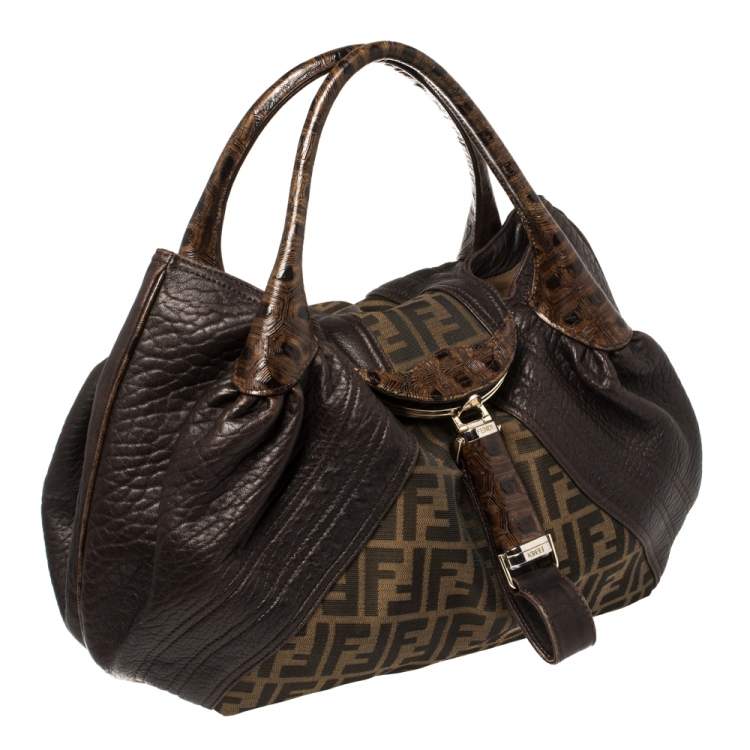 Pre Owned Fendi Tobacco Zucca Canvas and Leather Spy Bag