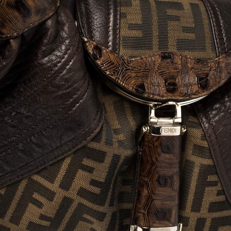 Pre Owned Fendi Tobacco Zucca Canvas and Leather Spy Bag