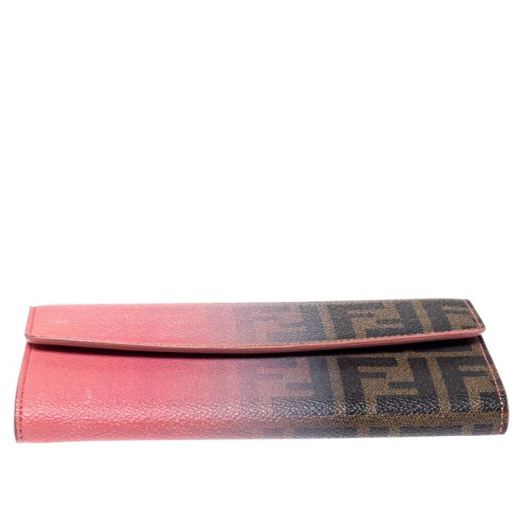 Pre Owned Fendi Pink Ombre Zucca Coated Canvas Continental Wallet