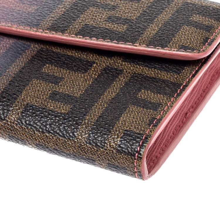 Pre Owned Fendi Pink Ombre Zucca Coated Canvas Continental Wallet