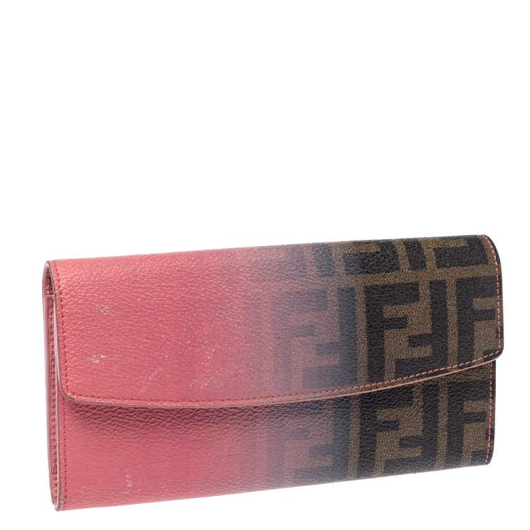 Pre Owned Fendi Pink Ombre Zucca Coated Canvas Continental Wallet