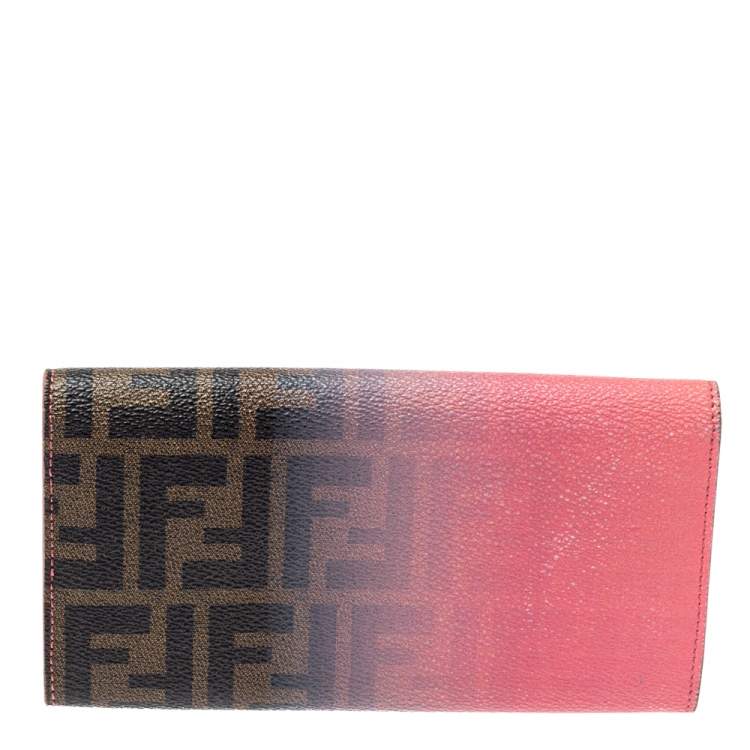 Pre Owned Fendi Pink Ombre Zucca Coated Canvas Continental Wallet