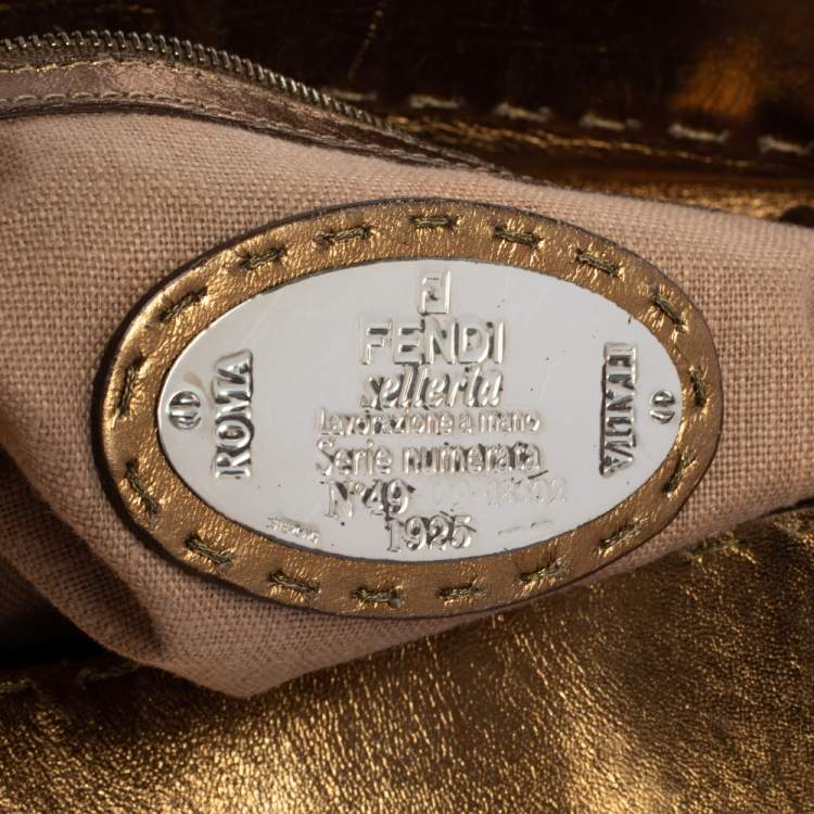 Pre Owned Fendi Gold Selleria Leather Villa Borghese Tote
