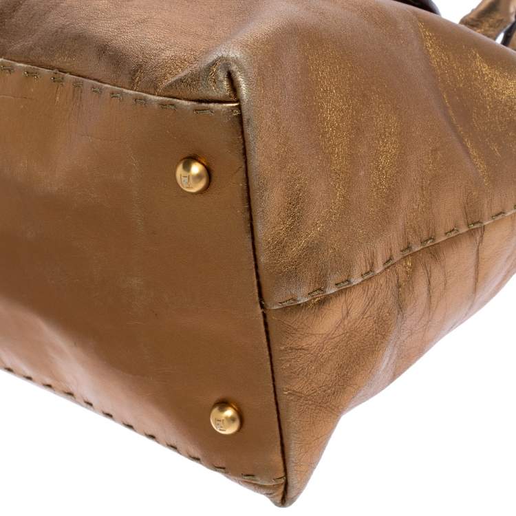 Pre Owned Fendi Gold Selleria Leather Villa Borghese Tote