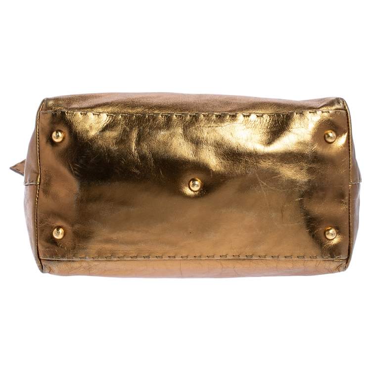 Pre Owned Fendi Gold Selleria Leather Villa Borghese Tote