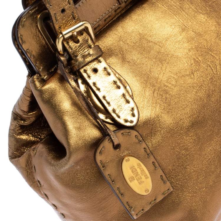 Pre Owned Fendi Gold Selleria Leather Villa Borghese Tote
